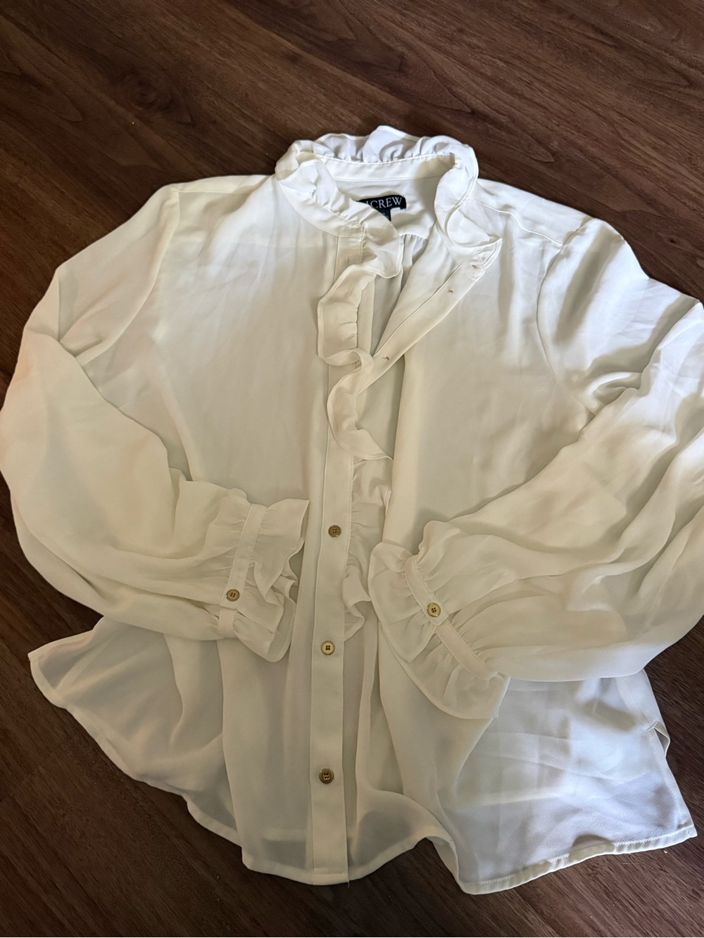 J. Crew Cream Ruffle-Trim Button Blouse